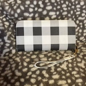 Zip up buffalo check wallet with wrist strap